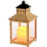 WeRChristmas - Lanterna decorativa natalizia in legno, con candela LED a luce tremolante