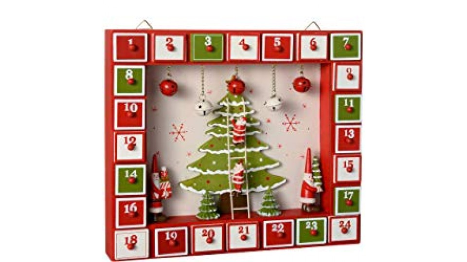 WeRChristmas&nbsp;&ndash;&nbsp;Calendario dell'Avvento in legno, decorazione natalizia a forma di Babbo Natale, Legno, multicolour