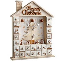 WeRChristmas&nbsp;Calendario dell'Avvento in legno, decorazione natalizia a forma di casetta, Legno, Beige, 29 x 6.5 x 37 cm