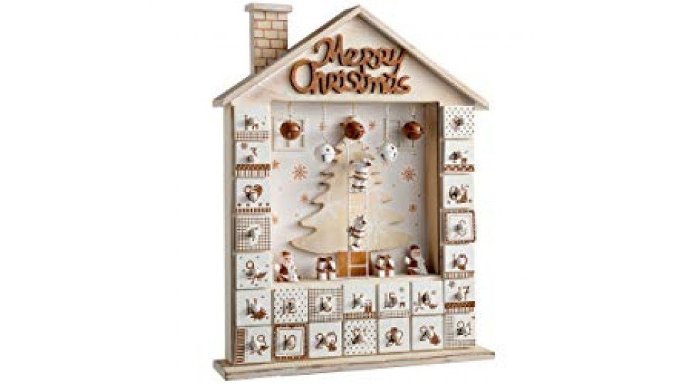 WeRChristmas&nbsp;Calendario dell'Avvento in legno, decorazione natalizia a forma di casetta, Legno, Beige, 29 x 6.5 x 37 cm