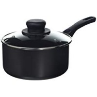 Pendeford Housewares Sapphire Collection - Casseruola antiaderente, con 1 manico e 1 maniglia, coperchio in vetro incluso, Ø: 18 cm, colore: Nero