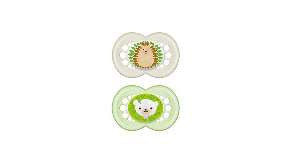 MAM 661723, Set di Ciucci in Silicone, 6 - 16 Mesi, 2 pz., Bianco / Verde