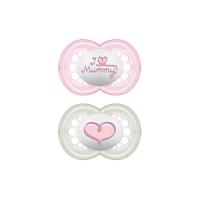 MAM Babyartikel, MAM 66737422 Original Succhietto in silicone, 6-16 Mesi, I love mummy, per bimba, confezione da 2 pezzi, modelli assortiti