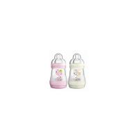 MAM Biberon Anti-Coliche, 160 ml, 0 - 6 Mesi, Flusso Tettarella 1, 2 pezzi, rosa e bianco