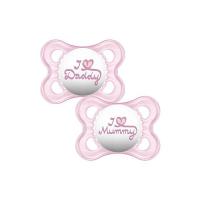 MAM - Set di succhietti con scritta "I love Mummy/Daddy", 2 pz., Rosa (Pink), 0+ mesi