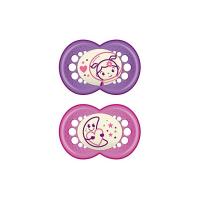 MAM 111222 - Ciuccio "Ulti Night" in silicone, per bambine dai 6 ai 16 mesi, confezione doppia, colori assortiti