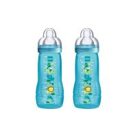 MAM Biberon Età secondo colorato, 330 ml, 6 + Mesi, 2 pezzi, Turchese