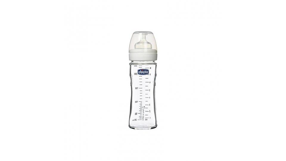 Chicco 00060043000080 Benessere Vetro Biberon Silicone, Flusso Regolare, Bianco