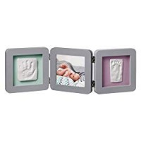 Baby Art My Baby Touch Double Porta foto con 2 Kit Impronte per mani e piedi del neonato, regalo nascita o bomboniera per battesimo, Colore Grigio