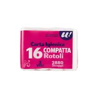 16 ROTOLI CARTA IGIENICA COMPATTA 2 VELI 2880 STRAPPI U! Confronta & Risparmia