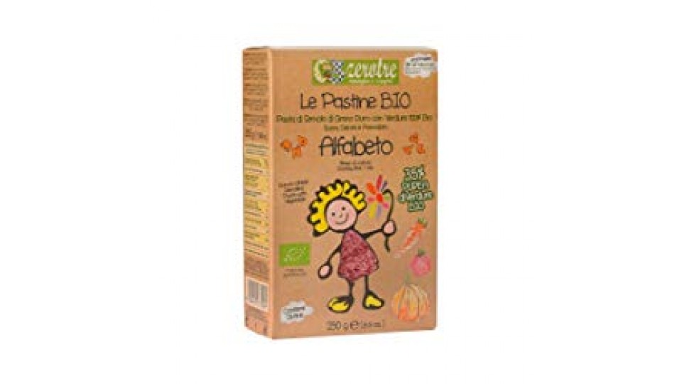Alfabeto di grano duro con zucca carota e pomodoro Zerotre