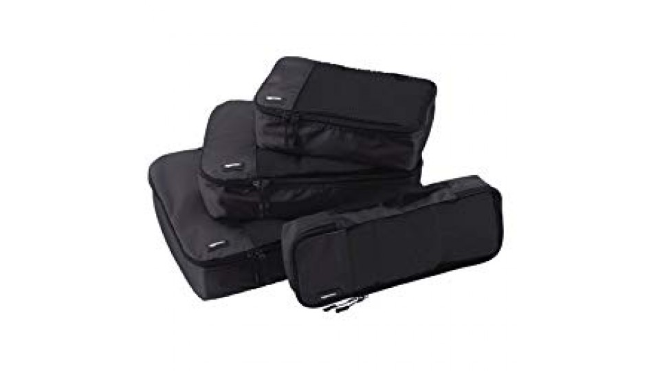 AmazonBasics ZH1509009, Set da 4 cubi organizzatori , Nero, Piccola, Media, Grande, Sottile