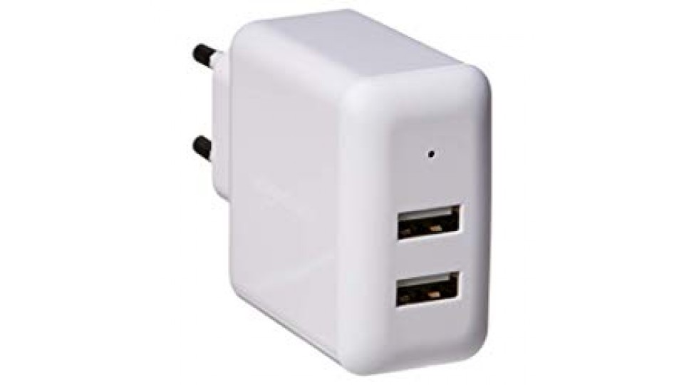 AmazonBasics - Caricabatterie da parete a 2 porte USB (2,4 A) - Bianco