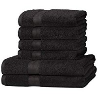 AmazonBasics - Set di 2 asciugamani da bagno e 4 asciugamani per le mani che non sbiadiscono, colore Nero