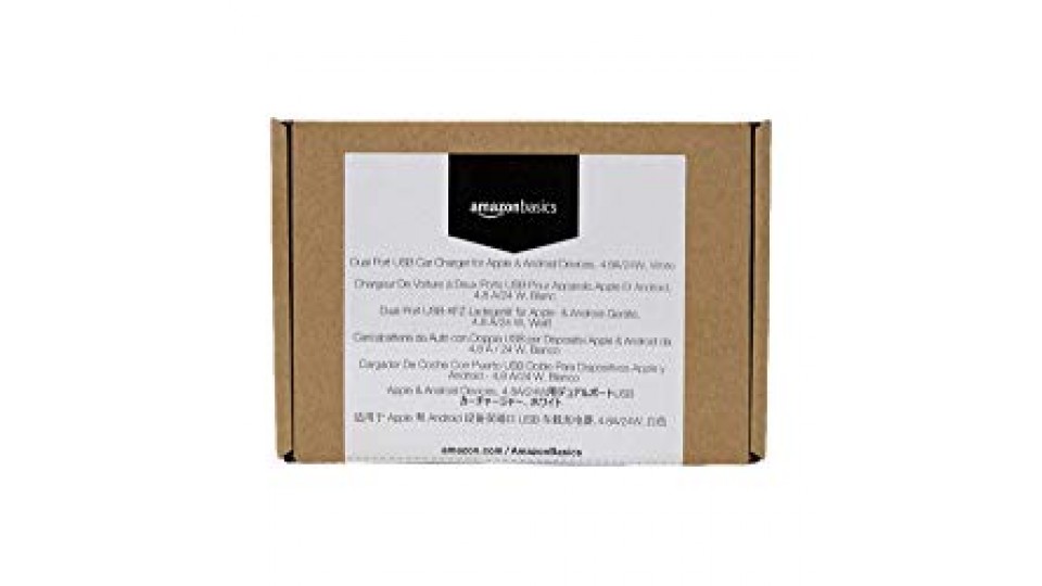 AmazonBasics - Caricabatterie per auto 4.8 A/24 W 2 porte USB per dispositivi Apple e Android, Bianco