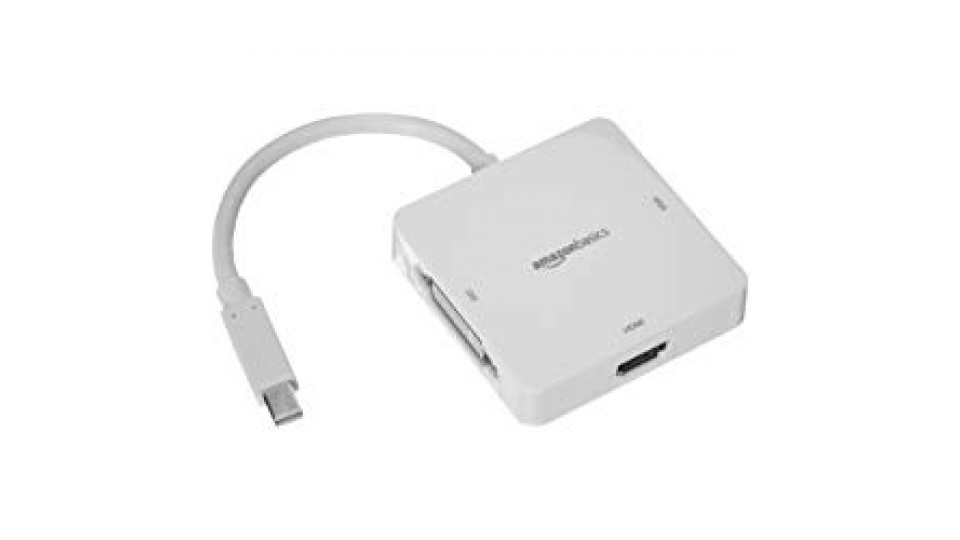 AmazonBasics - Adattatore da Mini DisplayPort a HDMI/DVI/VGA, Bianco