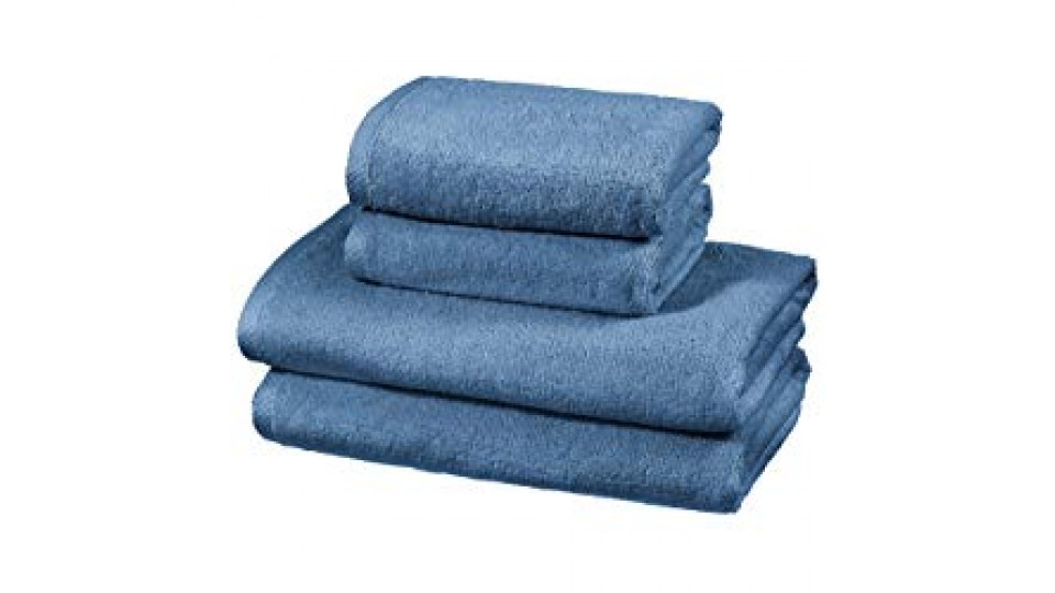 AmazonBasics - Set di asciugamani ad asciugatura rapida, 2 pezzi, 2 teli bagno + 2 asciugamani - Blu Lago