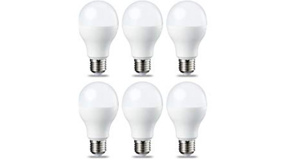 AmazonBasics Lampadina LED E27, 9W (equivalenti a 60W), Luce Bianca Calda - Pacco da 6