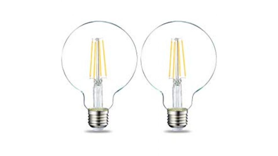 AmazonBasics Lampadina LED Globo E27 a filamento, 7W (equivalenti a 60W), Luce Bianca Calda, Pacco da 2