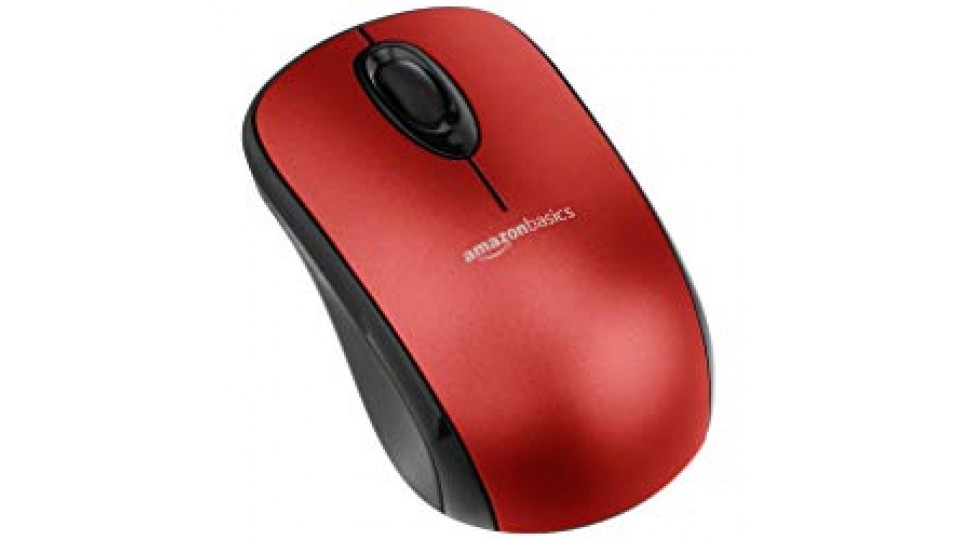 AmazonBasics - Mouse ottico senza fili con microricevitore, Rosso