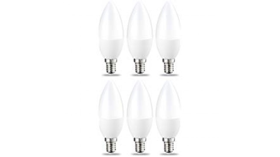 AmazonBasics Lampadina LED E14 a Candela, 5.5W (equivalenti a 40W), Luce Bianca Calda- Pacco da 6