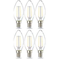AmazonBasics Lampadina LED E14 a Filamento, 2W (equivalenti a 25W), Luce Bianca Calda- Pacco da 6