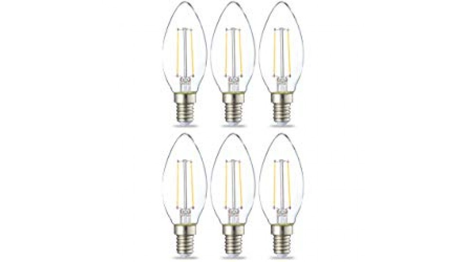 AmazonBasics Lampadina LED E14 a Filamento, 2W (equivalenti a 25W), Luce Bianca Calda- Pacco da 6