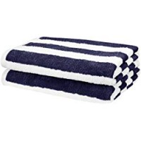 AmazonBasics - Telo mare, motivo a righe, stile cabina da spiaggia, Blu navy, Confezione da 2