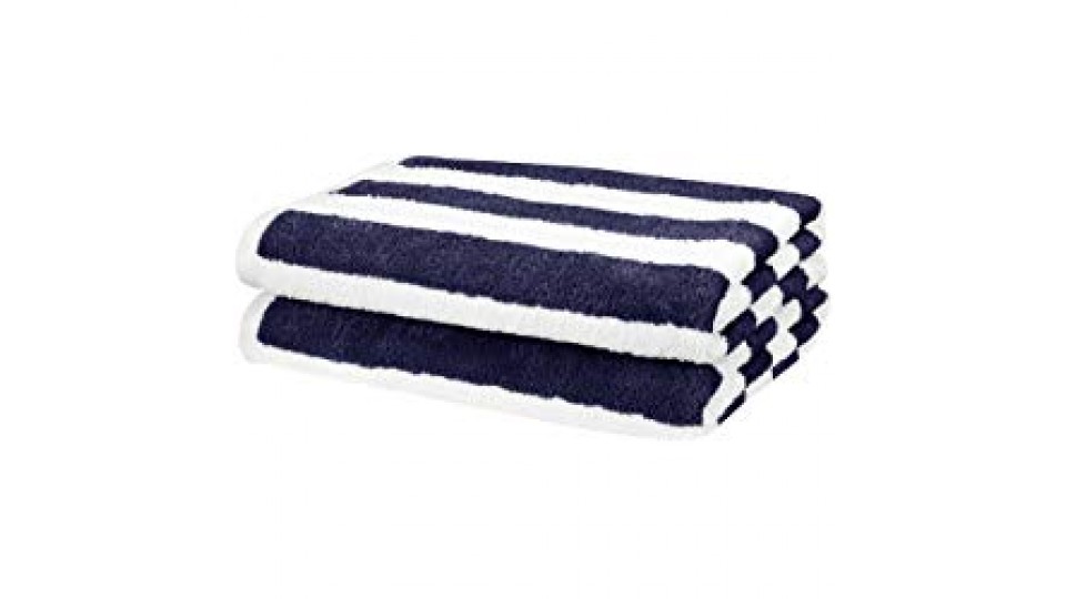 AmazonBasics - Telo mare, motivo a righe, stile cabina da spiaggia, Blu navy, Confezione da 2
