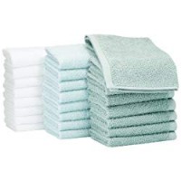 AmazonBasics - Asciugamani in cotone, confezione da 24, Verde Acqua, Blu Ghiaccio, Bianco