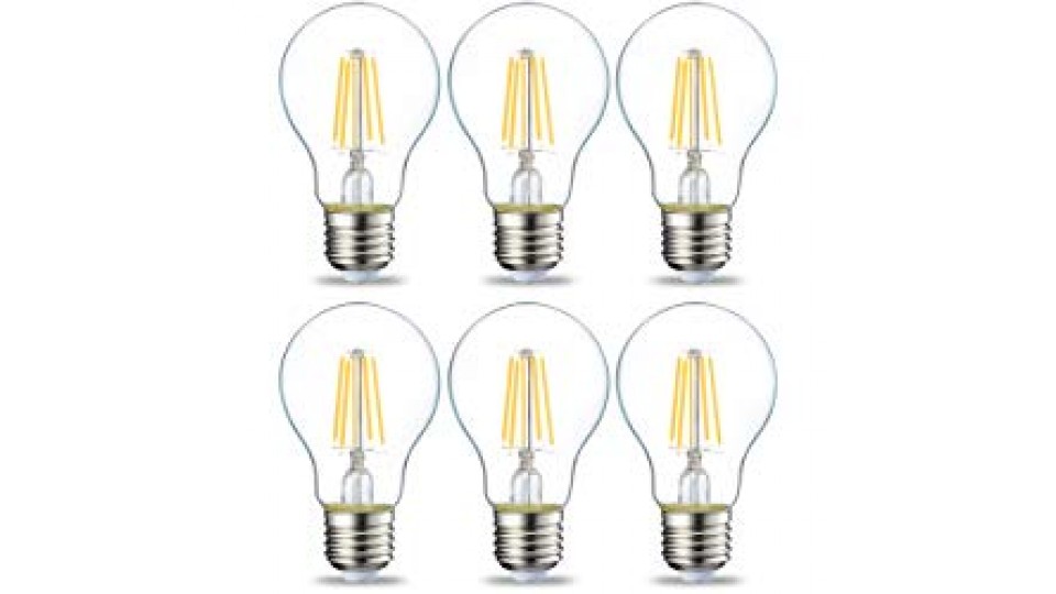 AmazonBasics Lampadina LED E27 a Filamento, 4.3W (equivalenti a 40W), Luce Bianca Calda - Pacco da 6
