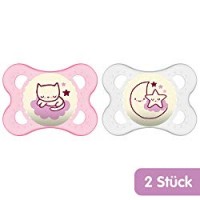 MAM 523322 - Ciuccio "Night" in silicone per bambine da 0 a 6 mesi, senza BPA, confezione doppia, colore: Rossa