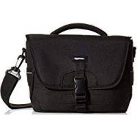 AmazonBasics - Borsa a tracolla media per macchina fotografica reflex e accessori,  Nero con interno arancione