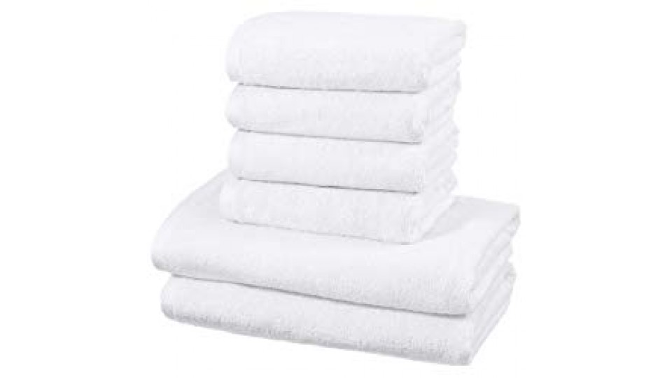 AmazonBasics - Set di asciugamani ad asciugatura rapida, 2 pezzi, 2 teli bagno + 4 asciugamani - Bianco
