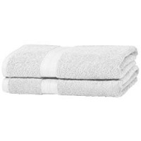 AmazonBasics - Set di 2 asciugamani da bagno che non sbiadiscono, colore Bianco Candido