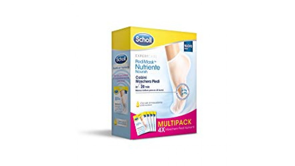 Scholl Pedimask Maschera Piedi Nutriente con Olio di Macadamia, 4 Paia di Calzini Idratanti