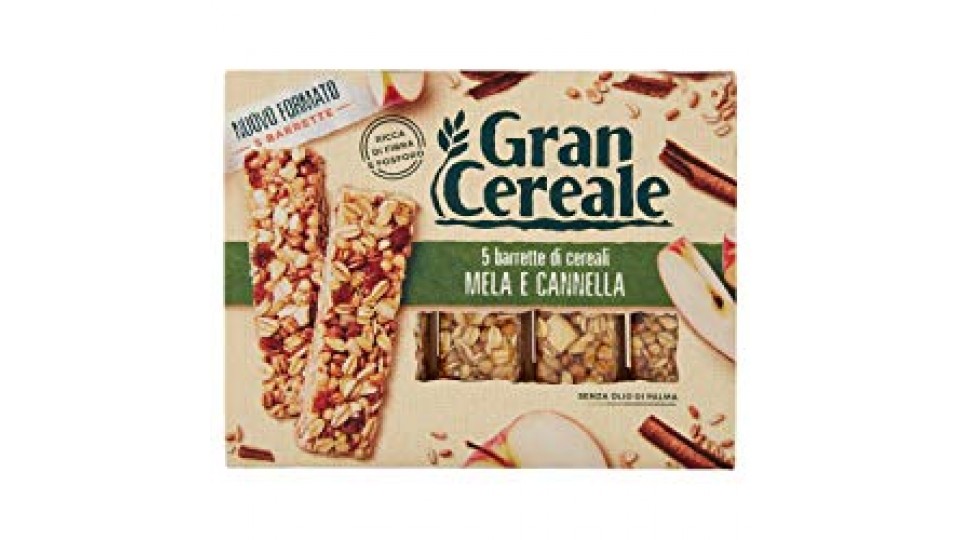 Gran Cereale Barrette di Cereali con Mela e Cannella, Ricchi di Fibra e Fosforo