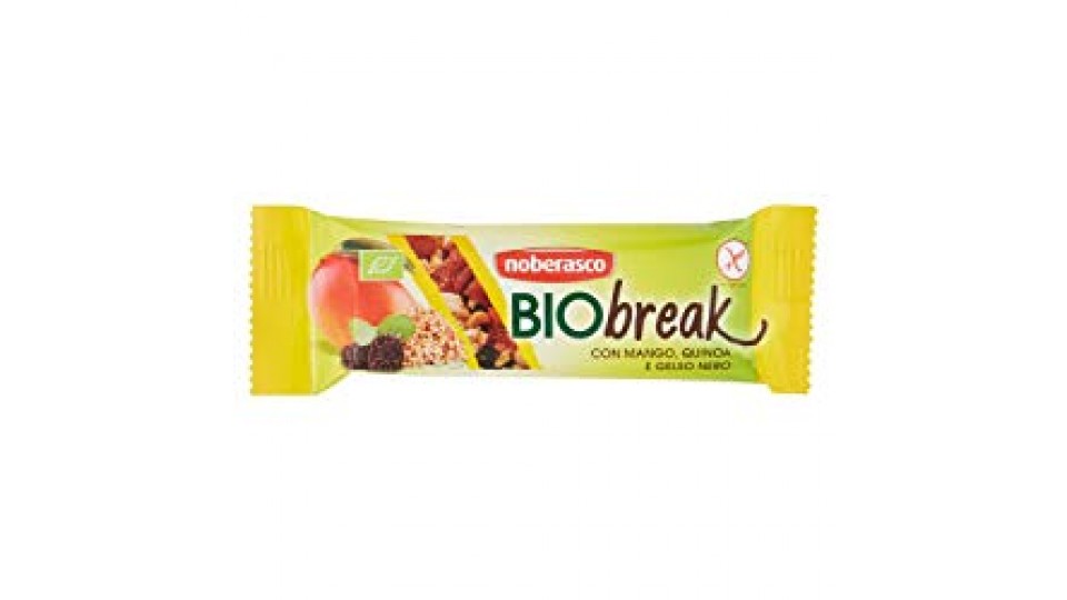 Noberasco Bio Break con Mango Quinoa e Gelso Nero-  35 g-Barretta di Frutta Essiccata, Secca e Semi, Biologica