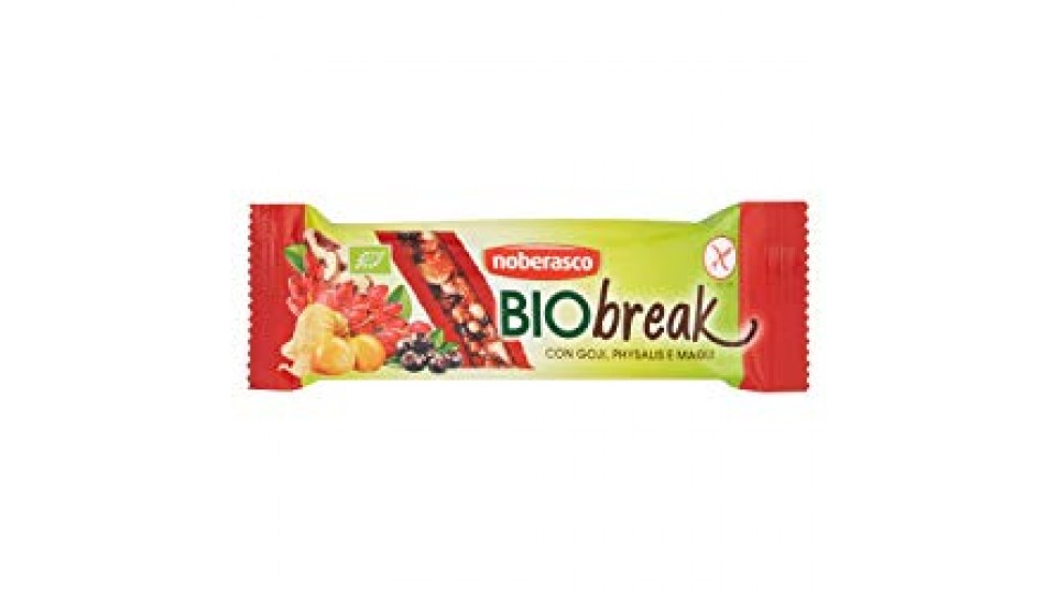 Noberasco Biobreak con Goji e Physalis - 35 g - Barretta con frutta essiccata, frutta secca e semi, biologica