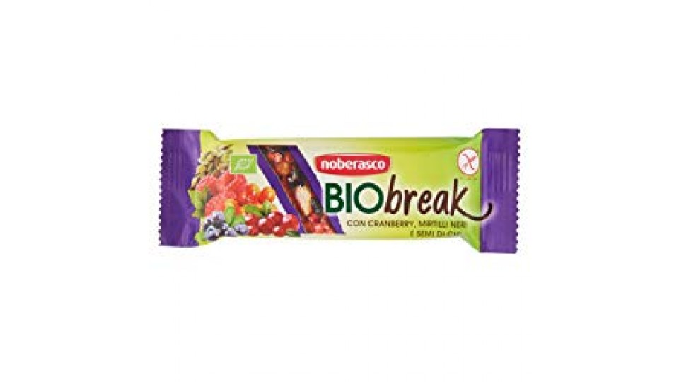 Noberasco Biobreak con Cranberry, Mirtilli Neri e Semi di Chia 35 G; Barrette con Frutta Essiccata, Frutta Secca e Semi, Biologica