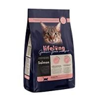 Marchio Amazon Lifelong - Alimento secco per gatti adulti con salmone fresco, ricetta senza grano