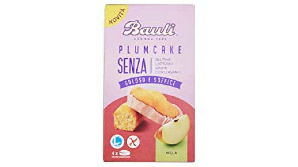 Bauli Plumcake "Senza" Mela - 4 Pezzi da 33 g, Totale: