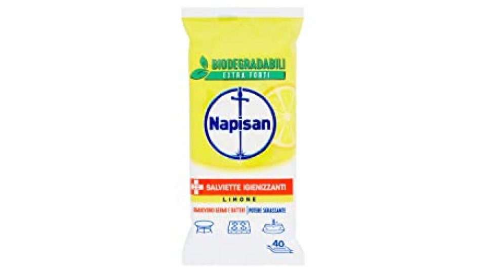 Napisan Salviette Igienizzanti Biodegradabili Limone, Confezione Da 40 Pezzi