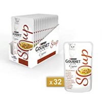 Gourmet Purina Crystal Soup Gatto Delicato Brodo con Pollo Naturale, Guarnito con Pesce Bianco e Verdure - 32 Buste da 40 g Ciascuna (Confezione da