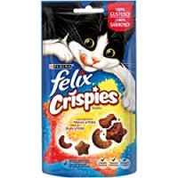 Purina Felix Crispies Snack Gatto Aromatizzati con Manzo e Pollo, 8 Confezioni da 45 g Ciascuna