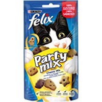 Purina Felix Party Mix Snack Gatto Cheezy Mix Aromatizzato con Formaggio Cheddar, Gouda e Edamer, 8 Confezioni da 60 g Ciascuna