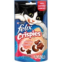 Purina Felix Crispies Snack Gatto Aromatizzati con Salmone e Trota, 8 Confezioni da 45 g Ciascuna