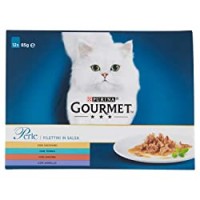 Purina Gourmet Perle Umido Gatto Filettini in Salsa con Tacchino, Tonno, Anatra, Agnello, 12 Buste da 85 g Ciascuna,1 Confezione da 12