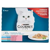 Purina Gourmet Perle Umido Gatto Piaceri del Mare con Salmone, Platessa, Tonno e Pesce dell'Oceano, 8 Buste da Ciascuna,1 Confezione da 8