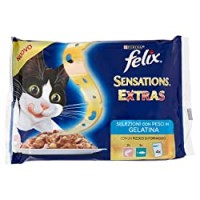 Felix Sensations Extras Umido Gatto con Salmone e Un Pizzico di Formaggio e con Tonno e Un Pizzico di Formaggio - 4 Buste da